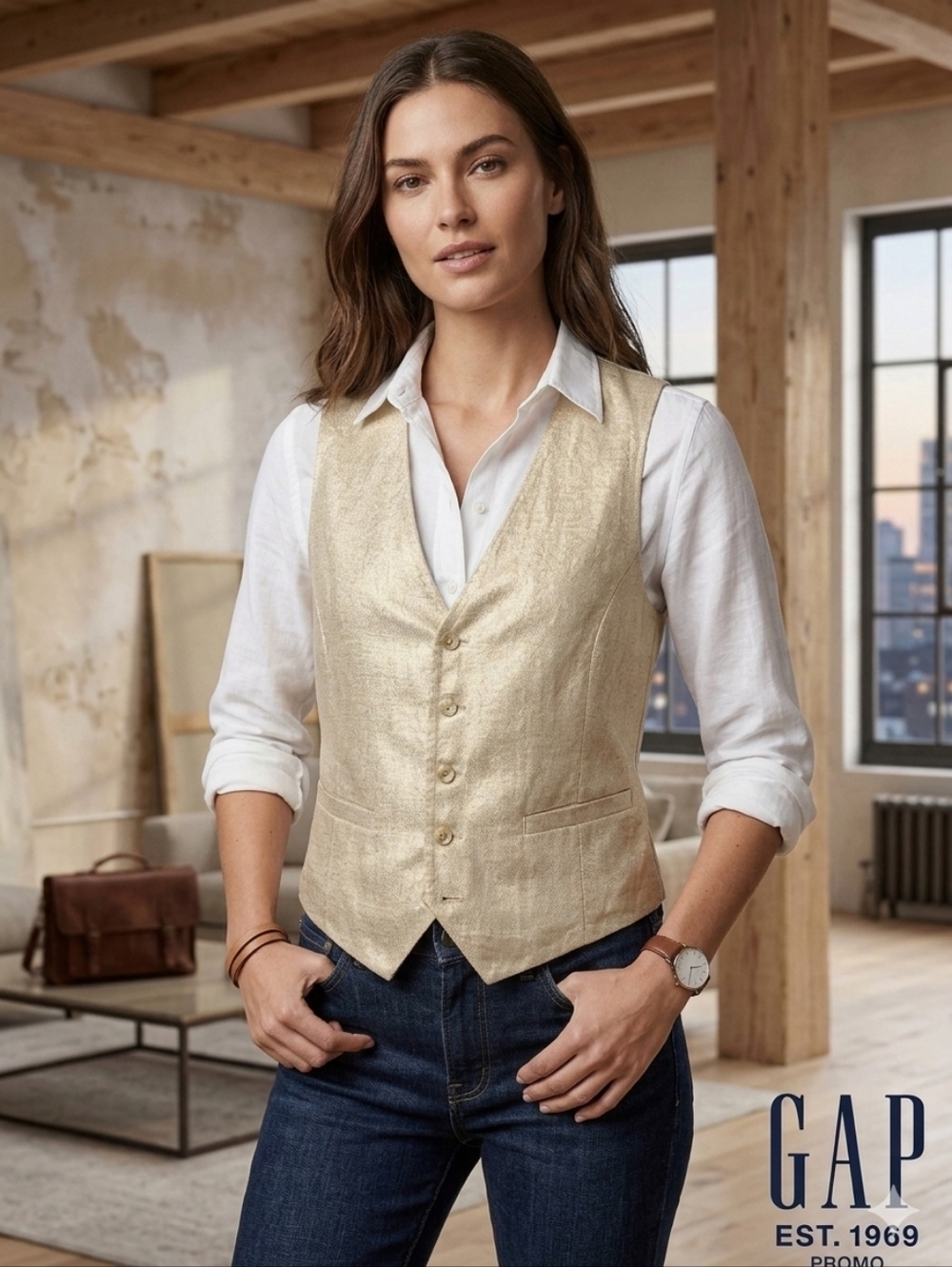 NWOT Linen Golden Vest